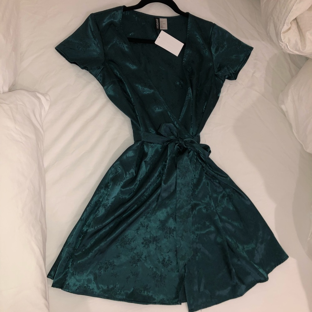 Forest green Jacquard wrap around mini dress